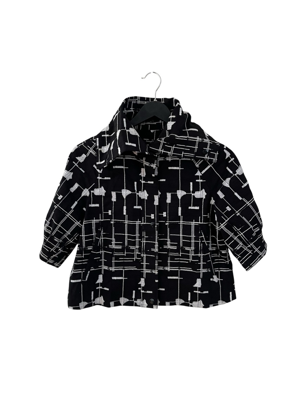 Samuel Dong Black and White Graphic Cropped Jacket
